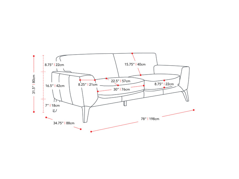 white Faux Leather Sofa London Collection measurements diagram by CorLiving