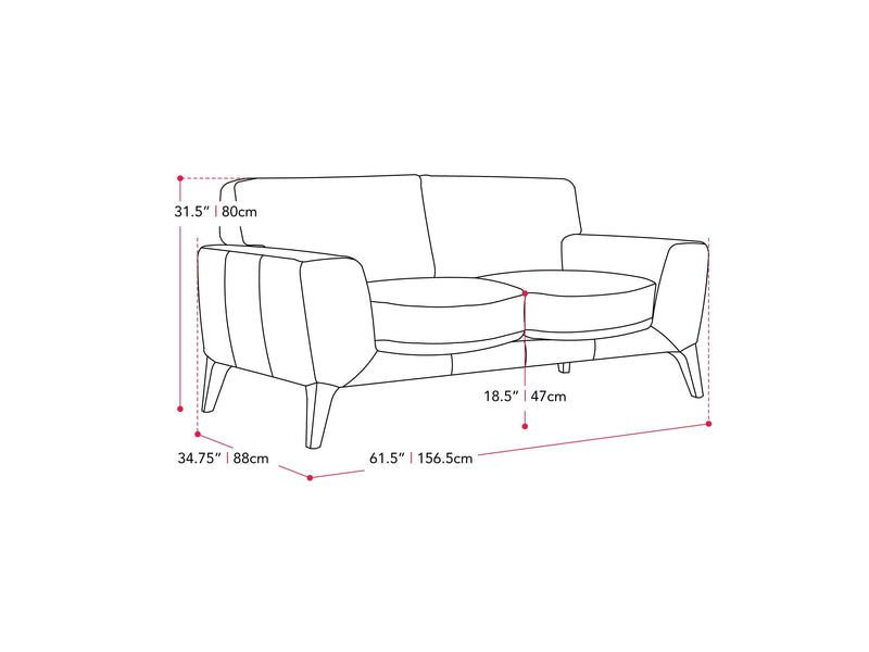 light grey 2 Seater Sofa Loveseat London Collection measurements diagram by CorLiving