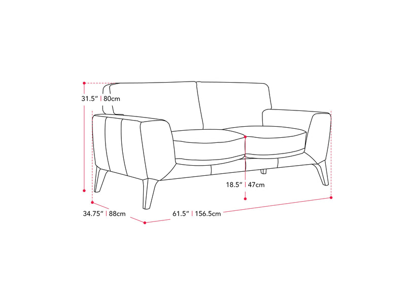 dark grey 2 Seater Sofa Loveseat London Collection measurements diagram by CorLiving