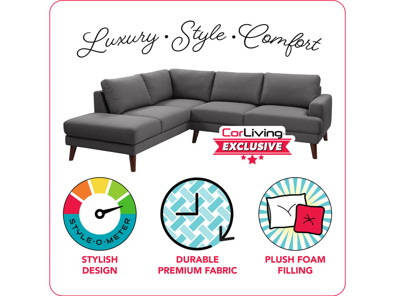 grey Sectional Couch, Left Facing Paris Collection infographic by CorLiving