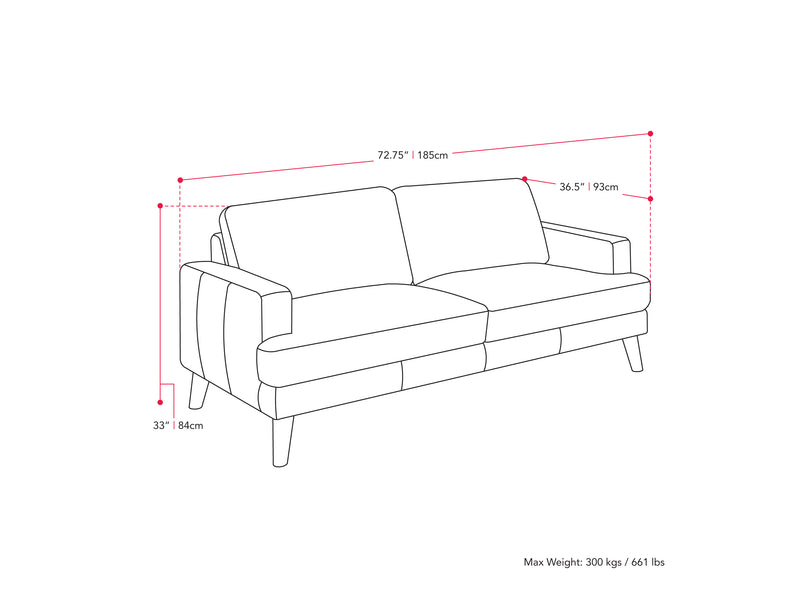 light grey Fabric Sofa Paris Collection measurements diagram by CorLiving