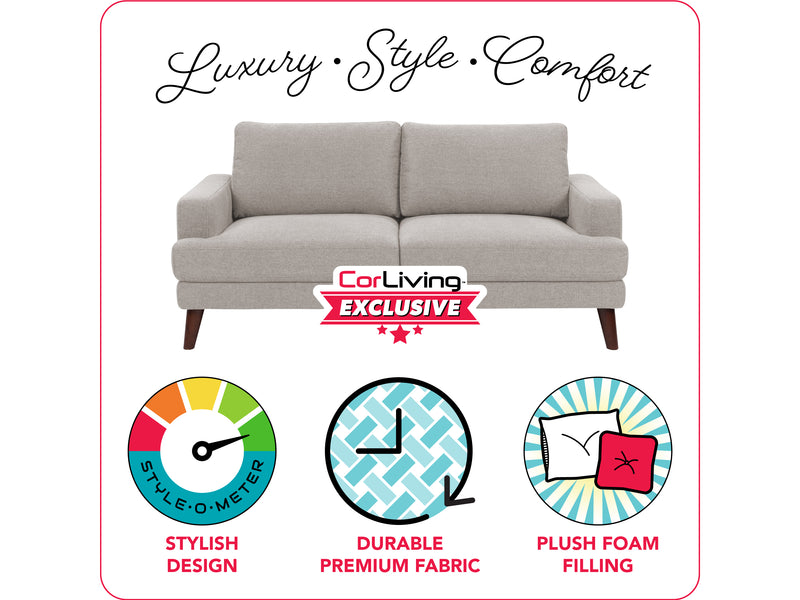 light grey Fabric Sofa Paris Collection infographic by CorLiving
