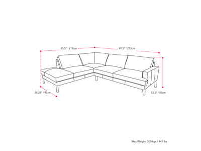 grey Sectional Couch, Left Facing Paris Collection measurements diagram by CorLiving#color_light-grey