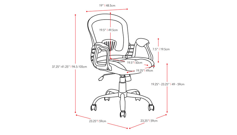 black Mesh Office Chair Quinn Collection measurements diagram by CorLiving