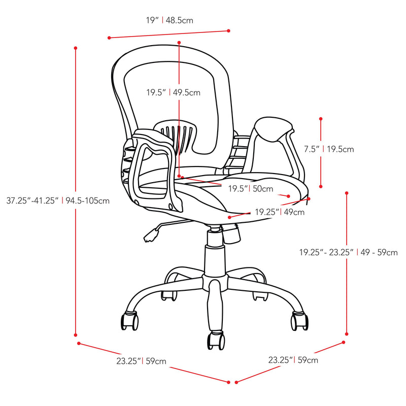 grey Swivel Office Chair Quinn Collection measurements diagram by CorLiving