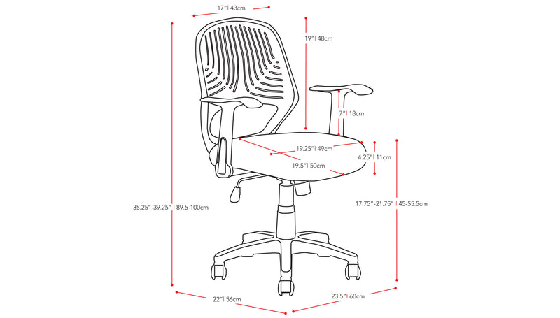 grey Mesh Office Chair Avery Collection measurements diagram by CorLiving
