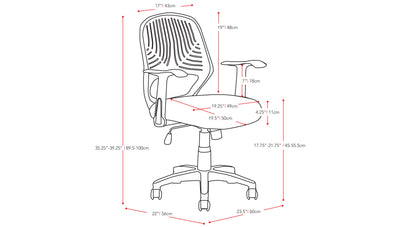 red Mesh Office Chair Avery Collection measurements diagram by CorLiving#color_red