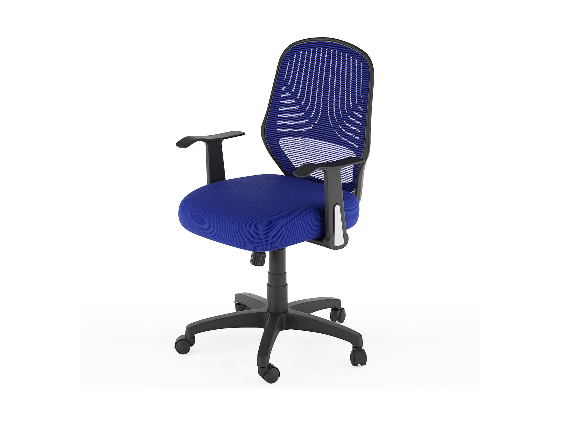 Ergonomic black mesh office chair with adjustable armrests, lumbar support, and a breathable backrest. Ideal for home or office use, providing comfort and support during long working hours.