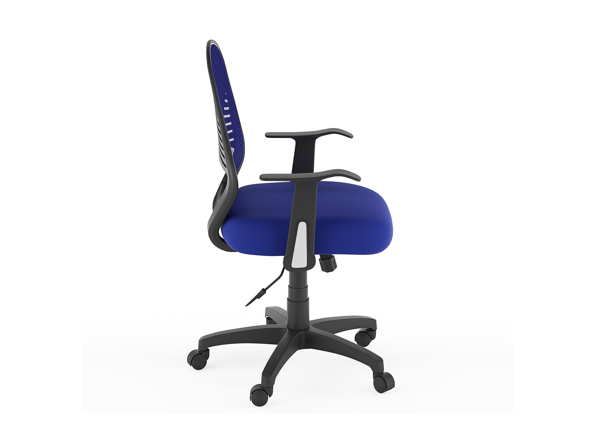 Black mesh office chair with ergonomic design, adjustable armrests, lumbar support, and a high backrest on a five-wheel base. Ideal for home or office use, providing comfort and breathability.