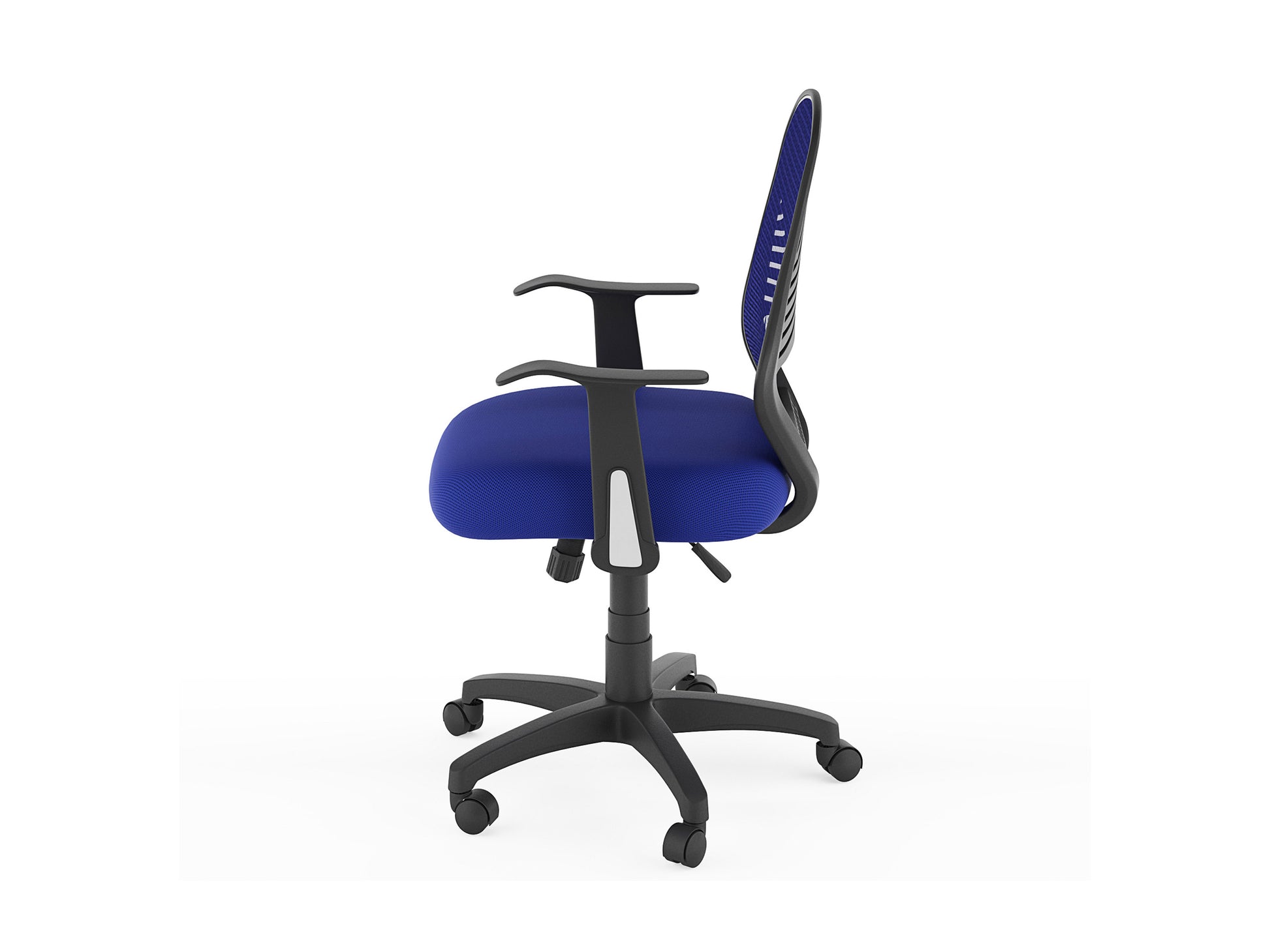 Black mesh office chair with ergonomic design, adjustable armrests, lumbar support, and a high backrest. Features a sleek, modern style with breathable mesh material and a sturdy five-wheel base for mobility.