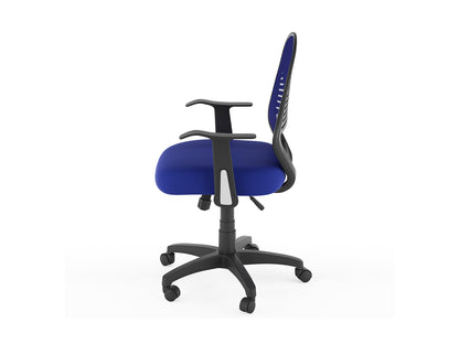 Black mesh office chair with ergonomic design, adjustable armrests, lumbar support, and a high backrest. Features a sleek, modern style with breathable mesh material and a sturdy five-wheel base for mobility.