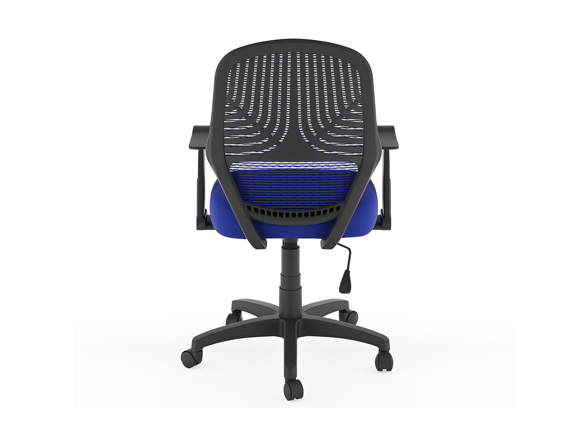 Ergonomic black mesh office chair with adjustable armrests, lumbar support, and swivel base. Ideal for home or office use, providing comfort and breathability.