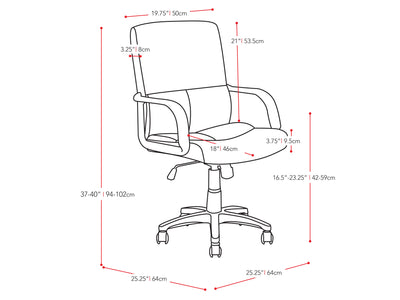 black Upholstered Office Chair Roy Collection measurements diagram by CorLiving#color_black