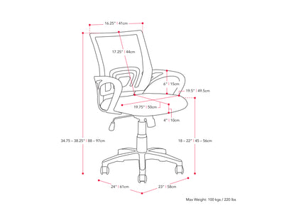 purple Mesh Back Office Chair Jaxon Collection measurements diagram by CorLiving#color_purple