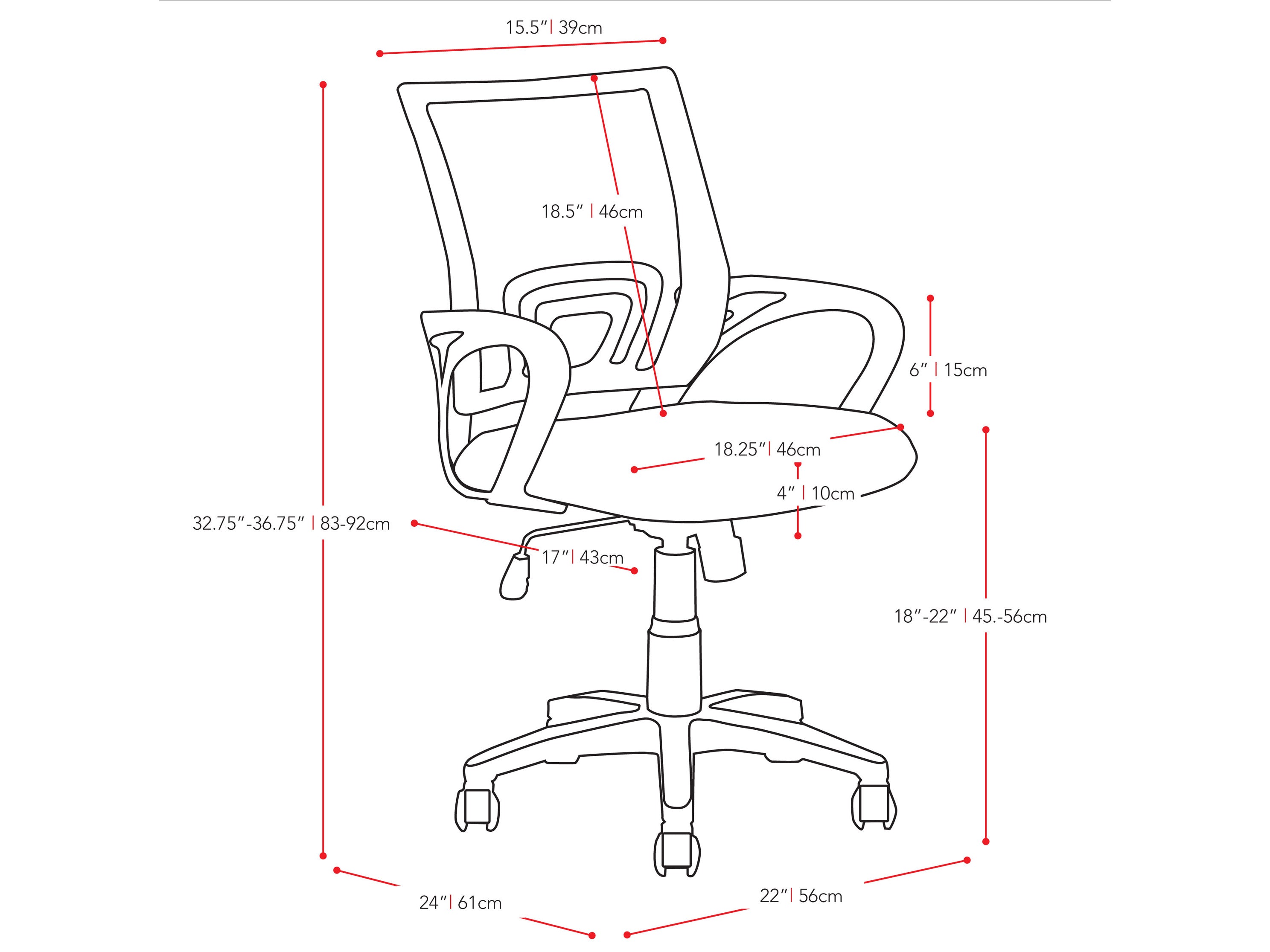teal Mesh Back Office Chair Jaxon Collection measurements diagram by CorLiving#color_teal