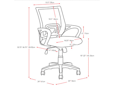 teal Mesh Back Office Chair Jaxon Collection measurements diagram by CorLiving#color_teal