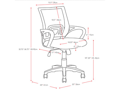 pink Mesh Back Office Chair Jaxon Collection measurements diagram by CorLiving#color_pink