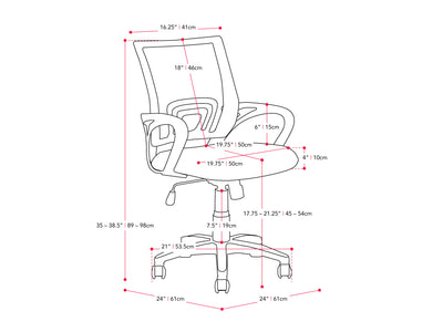blue Mesh Back Office Chair Jaxon Collection measurements diagram by CorLiving#color_blue