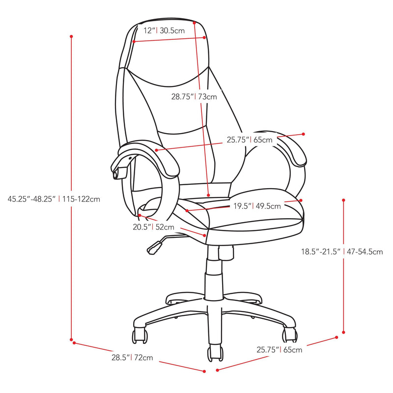 white Office Chair with Lumbar Support Erin Collection measurements diagram by CorLiving