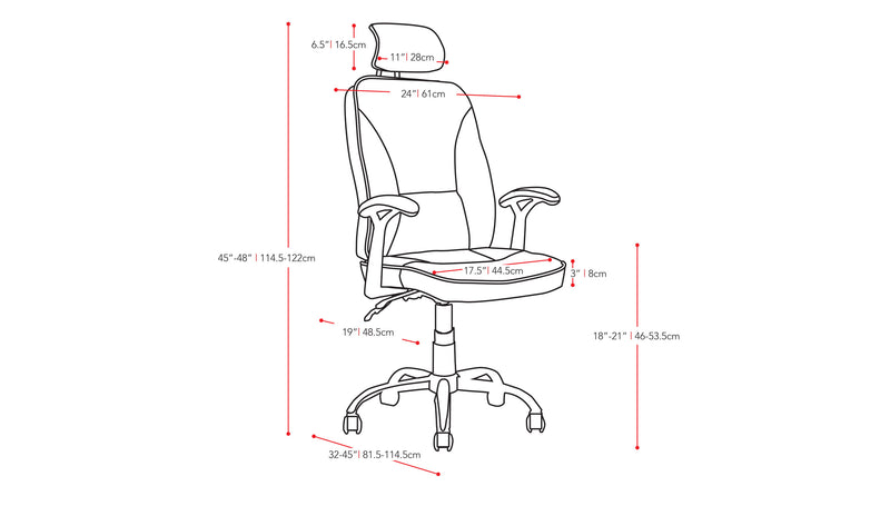 light brown Reclining Office Chair Brooks Collection measurements diagram by CorLiving