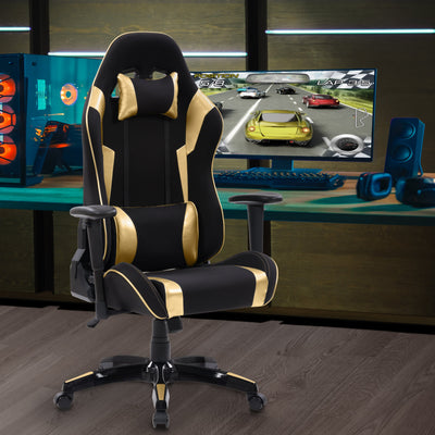 black and gold Ergonomic Gaming Chair Workspace Collection lifestyle scene by CorLiving#color_black-and-gold