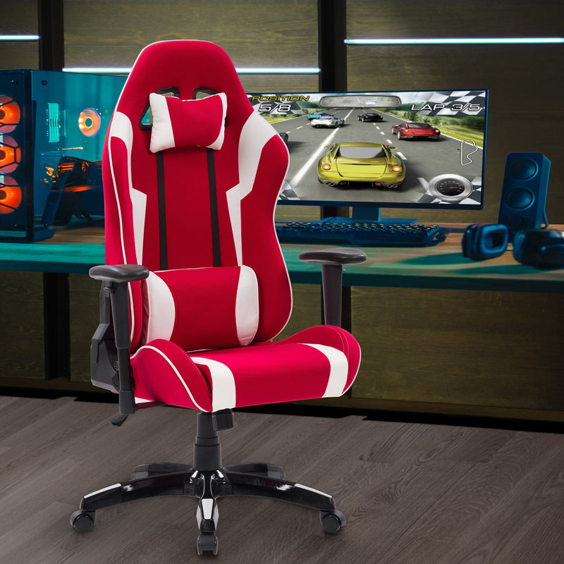 red and white Ergonomic Gaming Chair Workspace Collection lifestyle scene by CorLiving