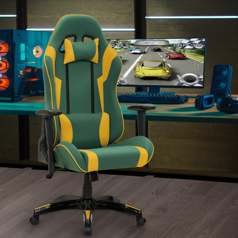 green and yellow Ergonomic Gaming Chair Workspace Collection lifestyle scene by CorLiving