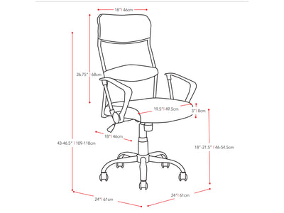 black High Back Office Chair CorLiving Collection measurements diagram by CorLiving#color_black