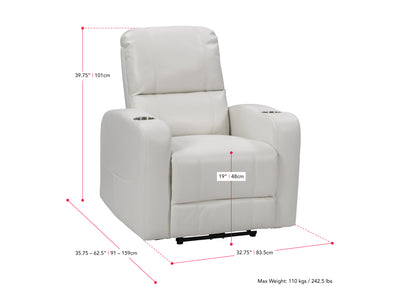 white Power Recliner with Cup Holder Ophelia Collection measurements diagram by CorLiving#color_white