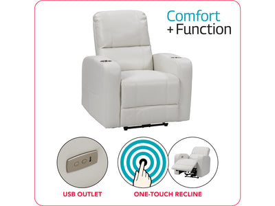 white Power Recliner with Cup Holder Ophelia Collection infographic by CorLiving#color_white