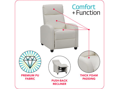 white Push Back Recliner Ophelia Collection infographic by CorLiving#color_white