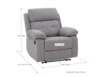 light grey Extra Wide Recliner Oren Collection measurements diagram by CorLiving#color_light-grey