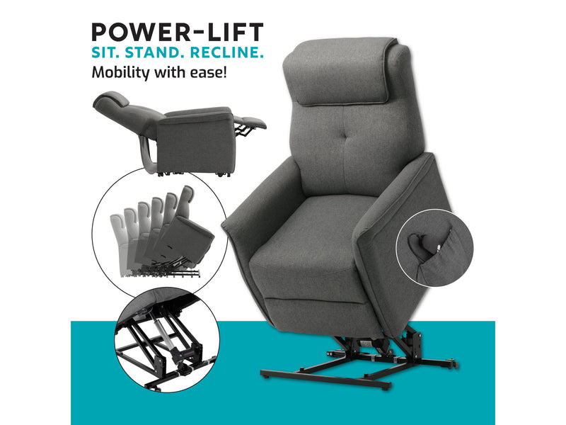 medium grey Power Lift Recliner Ashley Collection infographic by CorLiving