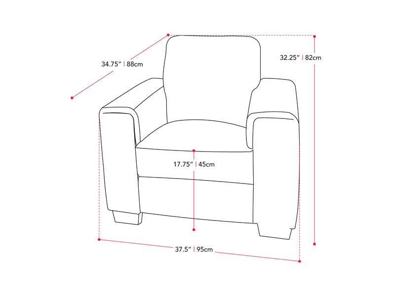 light grey Grey Accent Chair Lyon Collection measurements diagram by CorLiving