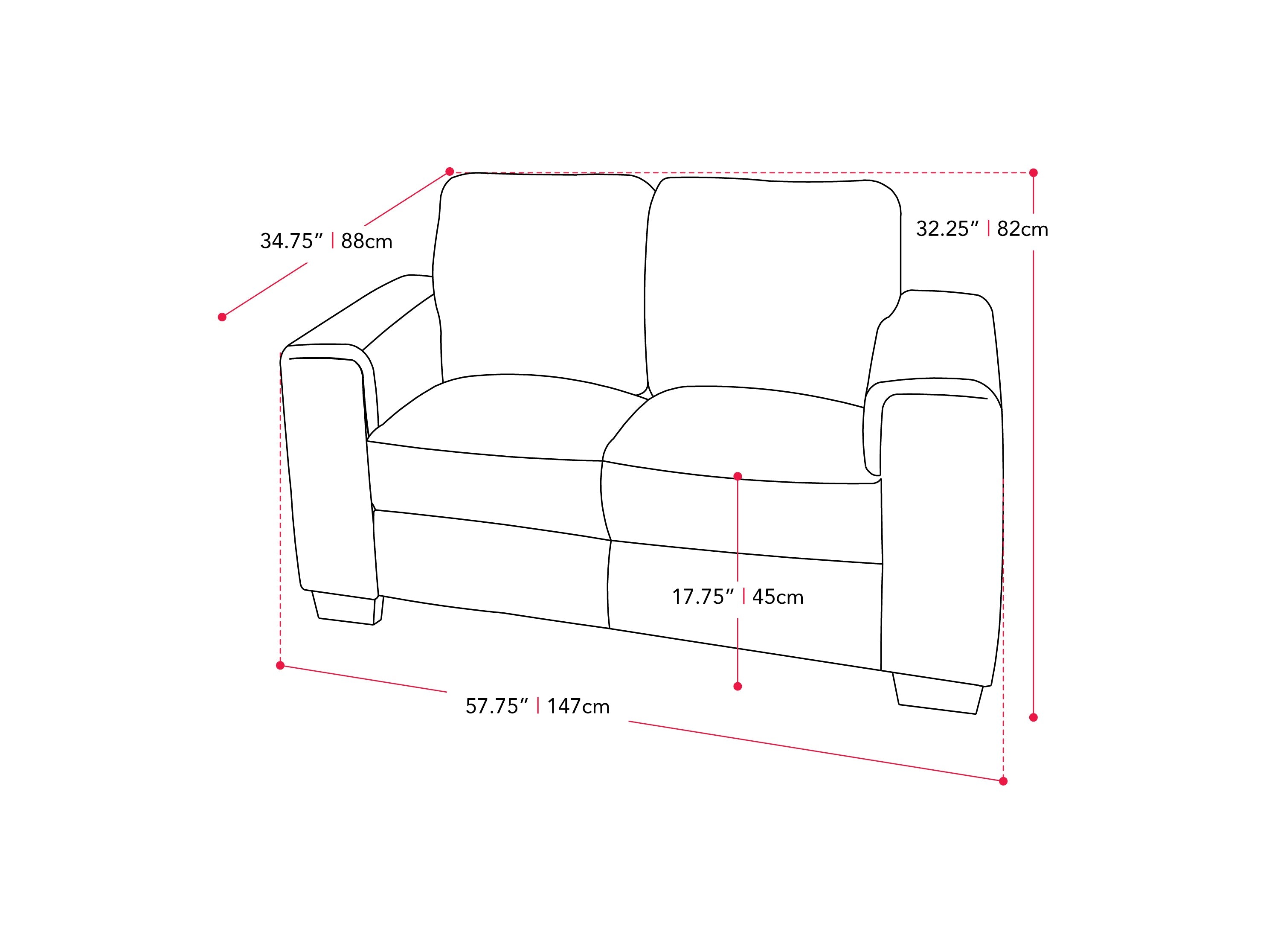 light grey 2 Seater Sofa Loveseat Lyon Collection measurements diagram by CorLiving#color_light-grey