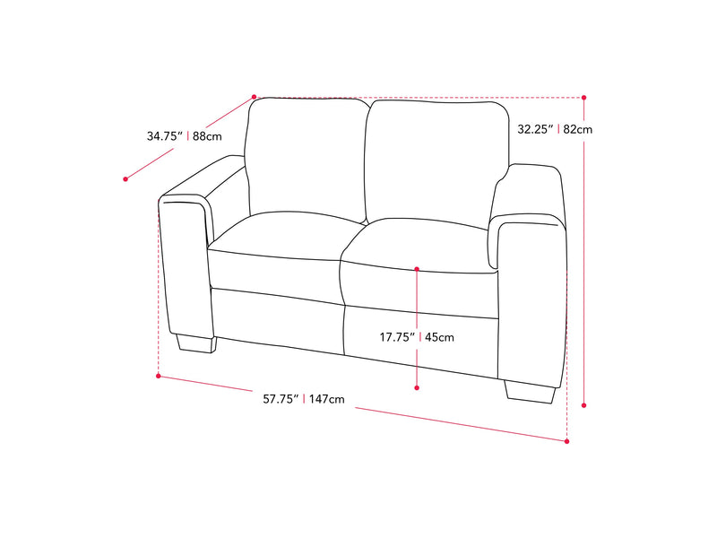 light grey 2 Seater Sofa Loveseat Lyon Collection measurements diagram by CorLiving