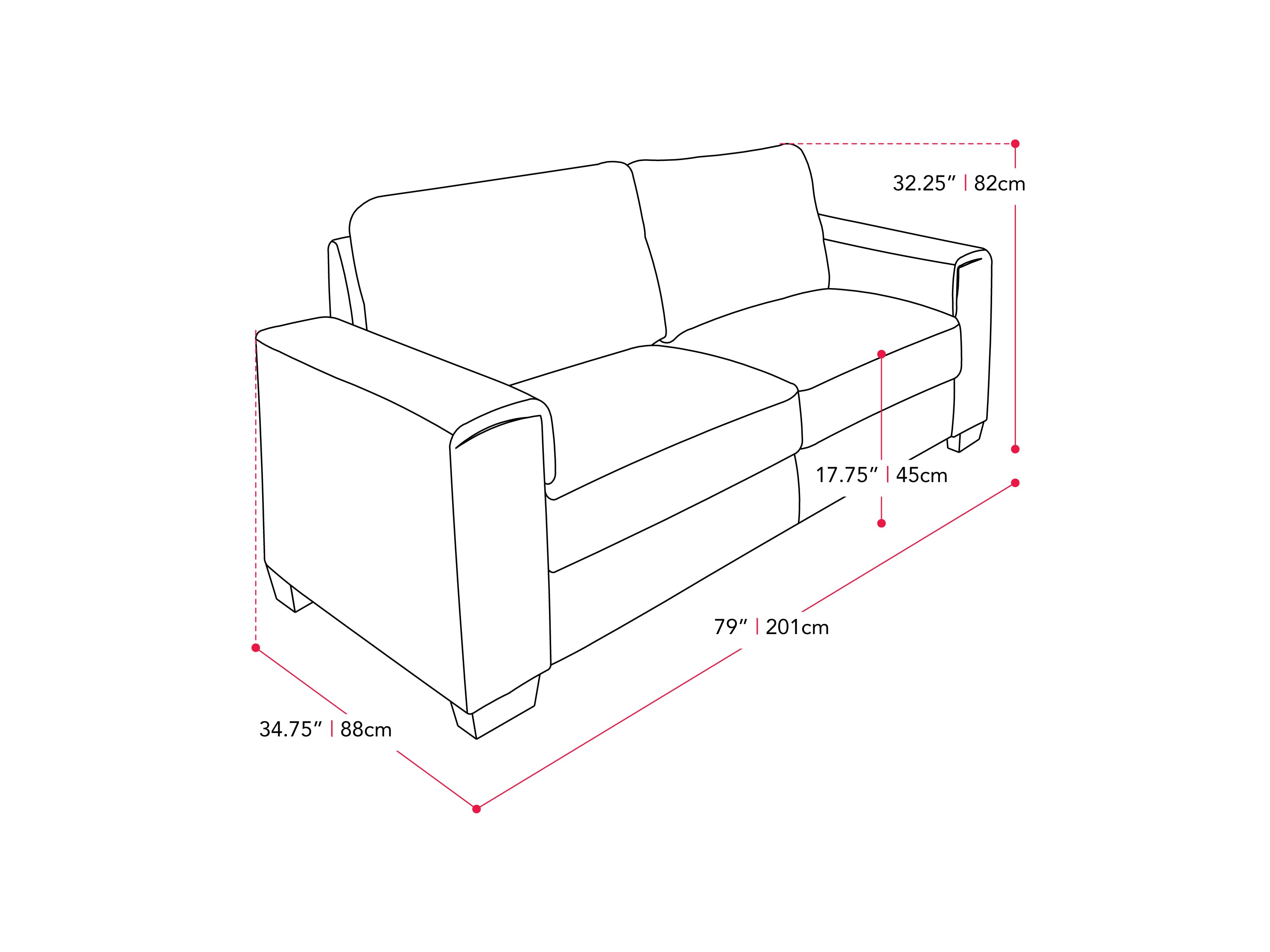 light grey 3 Seater Sofa Lyon Collection measurements diagram by CorLiving#color_light-grey