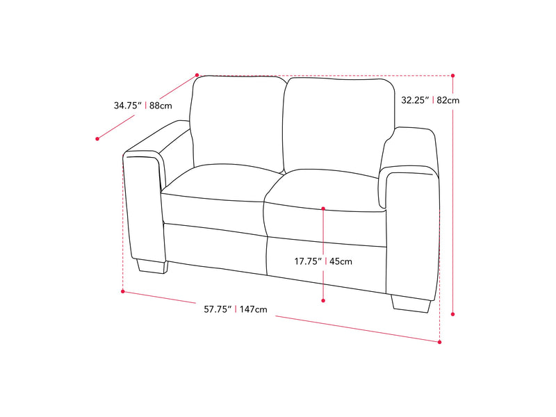 dark grey 2 Seater Sofa Loveseat Lyon Collection measurements diagram by CorLiving