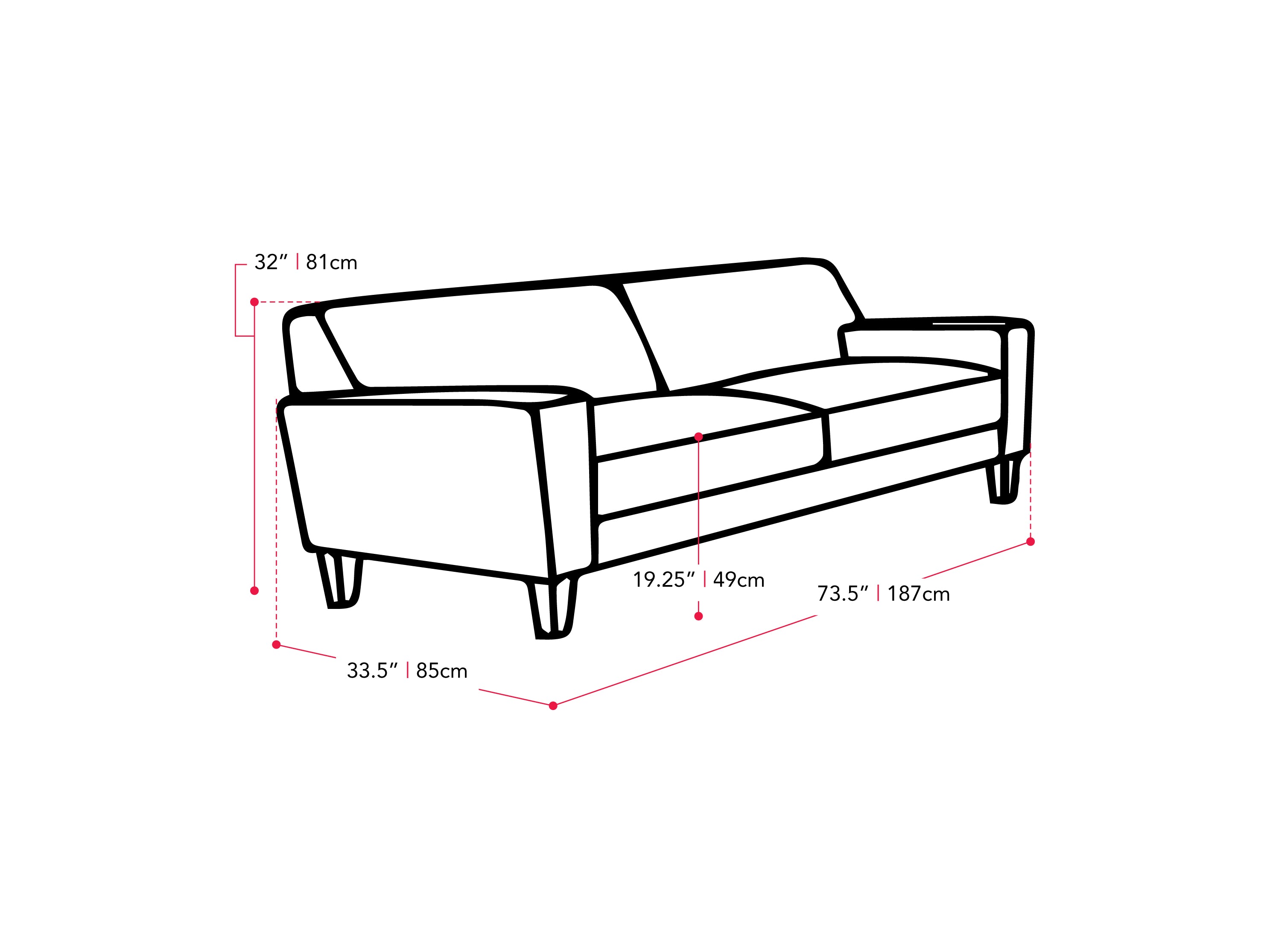 beige 3 Seater Sofa Ari Collection measurements diagram by CorLiving#color_beige