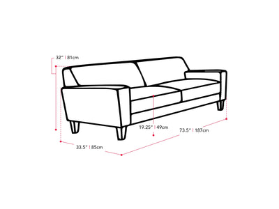 beige 3 Seater Sofa Ari Collection measurements diagram by CorLiving#color_beige