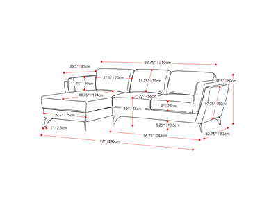 light grey L Shaped Sofa, Left Facing Lansing Collection measurements diagram by CorLiving#color_light-grey