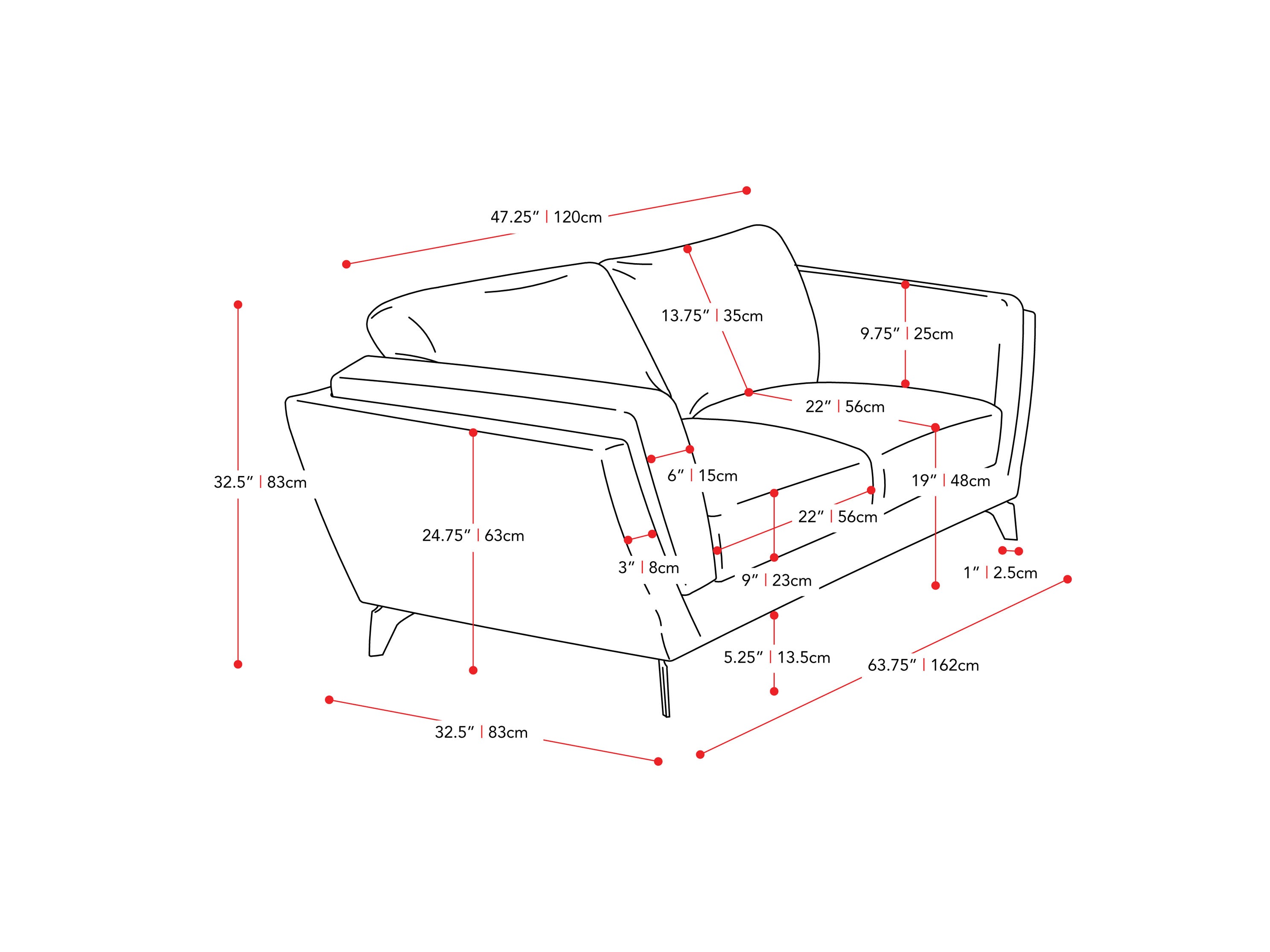 light grey 2 Seat Sofa Loveseat Lansing Collection measurements diagram by CorLiving#color_light-grey