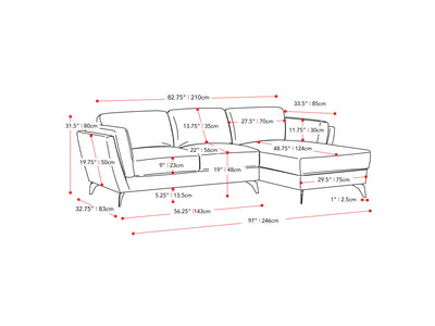deep blue L Shaped Sofa, Right Facing Lansing Collection measurements diagram by CorLiving#color_deep-blue