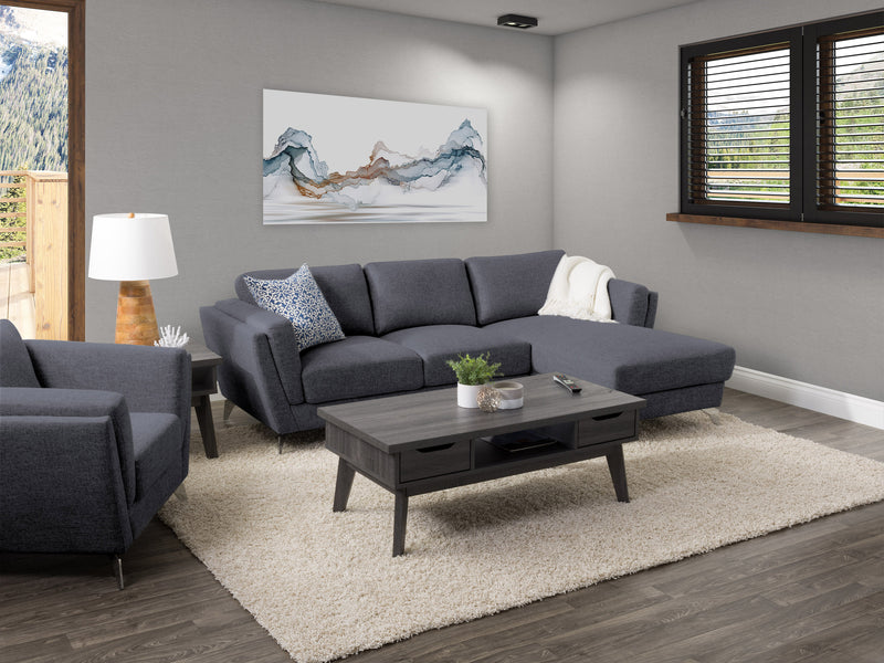 deep blue L Shaped Sofa, Right Facing Lansing Collection lifestyle scene by CorLiving