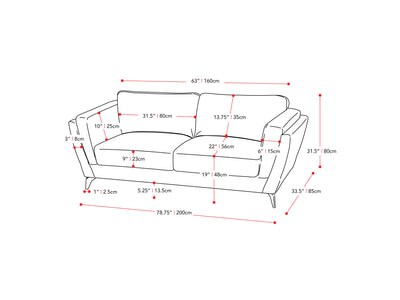 deep blue 3 Seater Sofa Lansing Collection measurements diagram by CorLiving#color_deep-blue