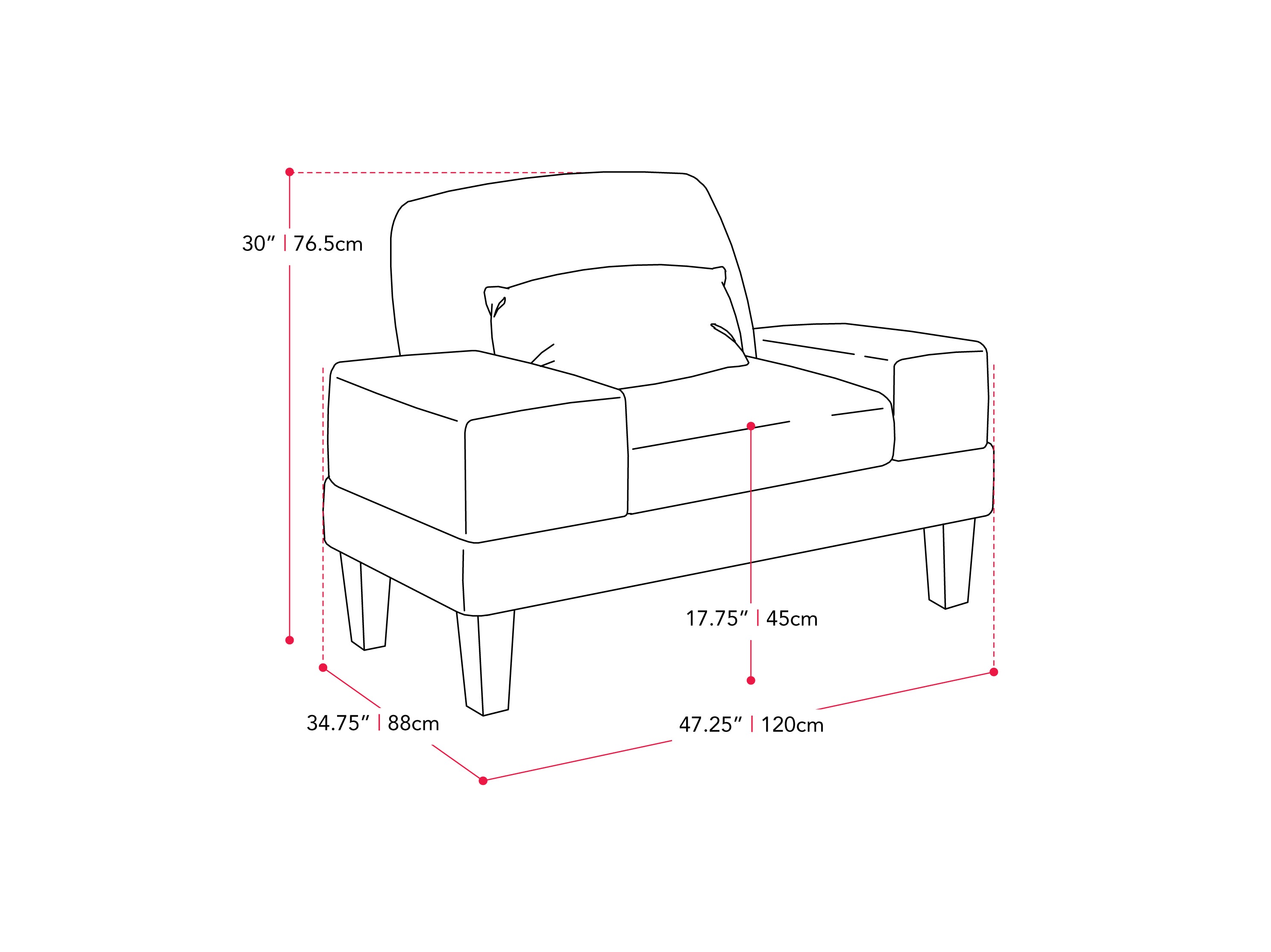 grey Wide Armchair Ava Collection measurements diagram by CorLiving#color_ava-grey