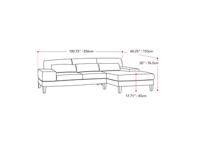 grey Modern Sectional Sofa, Left Facing Ava Collection measurements diagram by CorLiving#color_grey