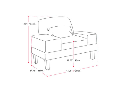 blue Wide Armchair Ava Collection measurements diagram by CorLiving#color_ava-blue