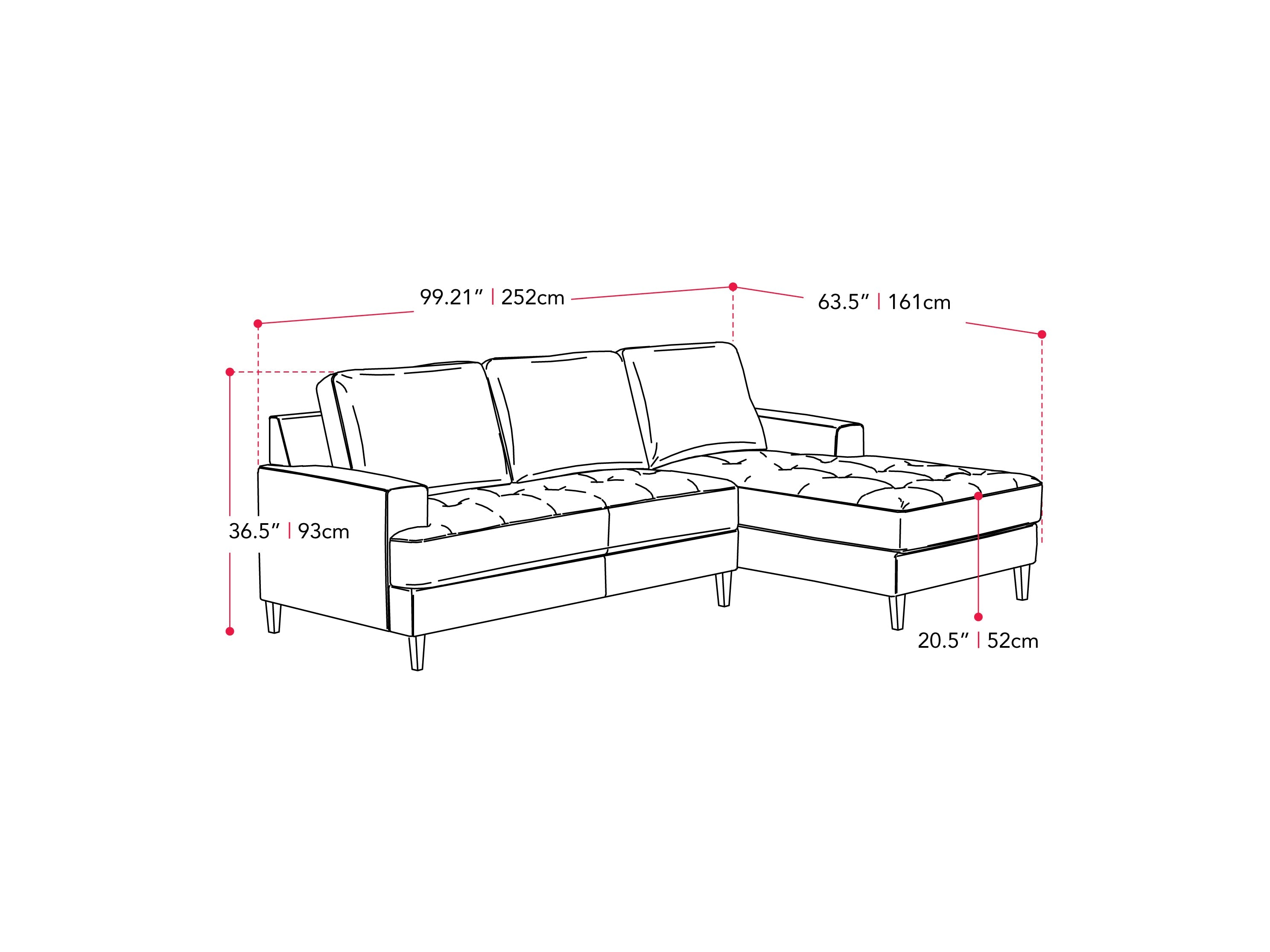 beige L Shaped Couch, Left Facing Madelyn Collection measurements diagram by CorLiving#color_beige
