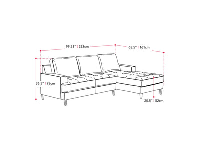 dark grey L Shaped Couch, Left Facing Madelyn Collection measurements diagram by CorLiving#color_dark-grey